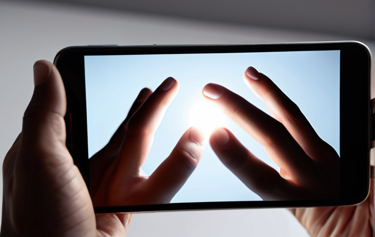 A person's hands gently holding a sleek, minimalist tech device, with a soft glow emanating from the screen that illuminates their serene, absorbed expression. Focus on the seamless, intuitive connection and the tactile pleasure of the interaction. Elegant, inviting light, shallow depth of field, high-fidelity textures. User experience, human-centered design.