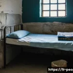 넬슨 만델라 감옥 생활 - A detailed, realistic depiction of Nelson Mandela&rsquo;s small, cramped prison cell on Robben Island, sho...