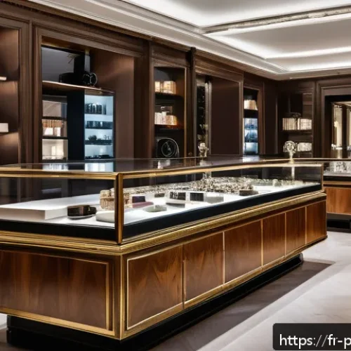 베르나르 아르노 고급 브랜드 - A sophisticated luxury boutique interior in Paris, showcasing a blend of classic French architectura...