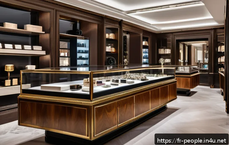 베르나르 아르노 고급 브랜드 - A sophisticated luxury boutique interior in Paris, showcasing a blend of classic French architectura...