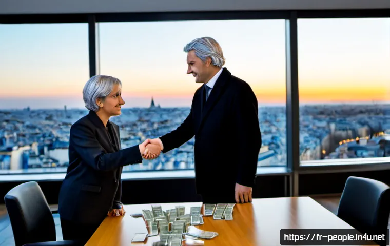 세르지오 마르키오니 기업 인수합병 - Photorealistic corporate acquisition scene in a modern Paris boardroom, confident silver-haired auto...